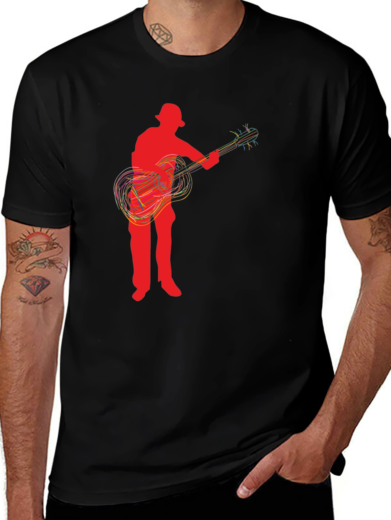Variant 17 of Silhouette Guitarist Graphic Tee - Black Casual Shirt