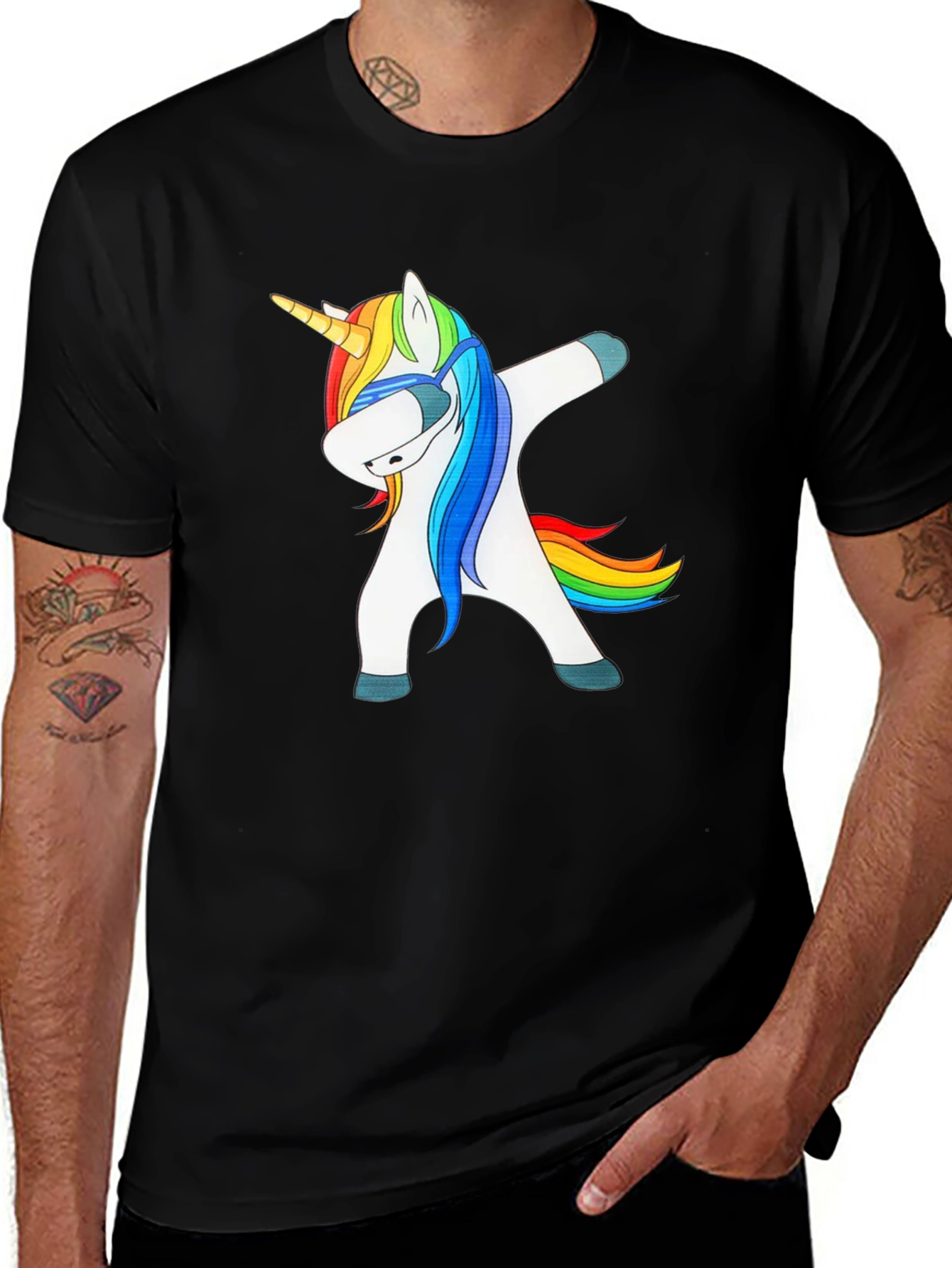 Variant 3 of Dabbing Unicorn Graphic Tee - Black Cotton T-Shirt