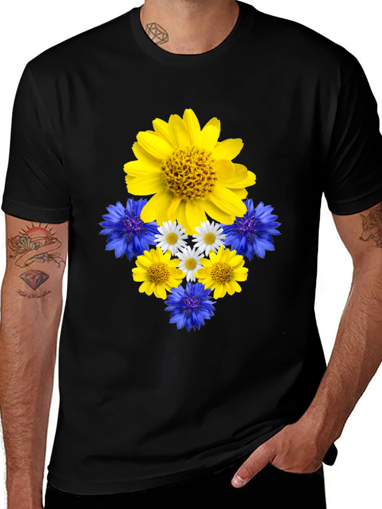 Variant 11 of Floral Ukrainian Pride Black T-Shirt