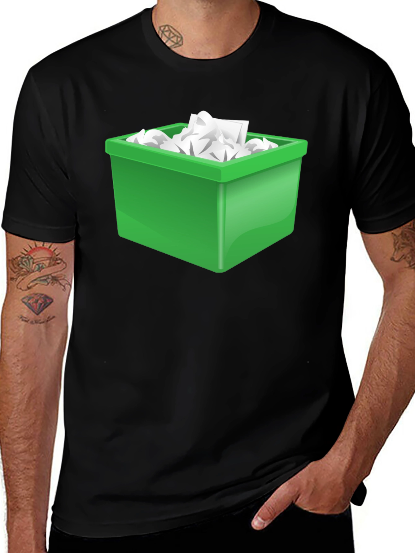 Variant 2 of Funny Novelty T-Shirt - Green Trash Bin Overload Design