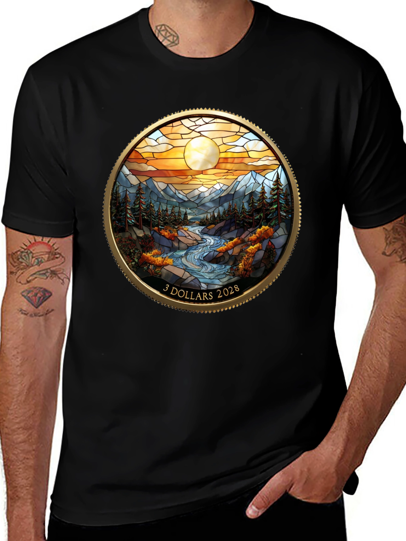Variant 23 of Scenic River Design Black T-Shirt