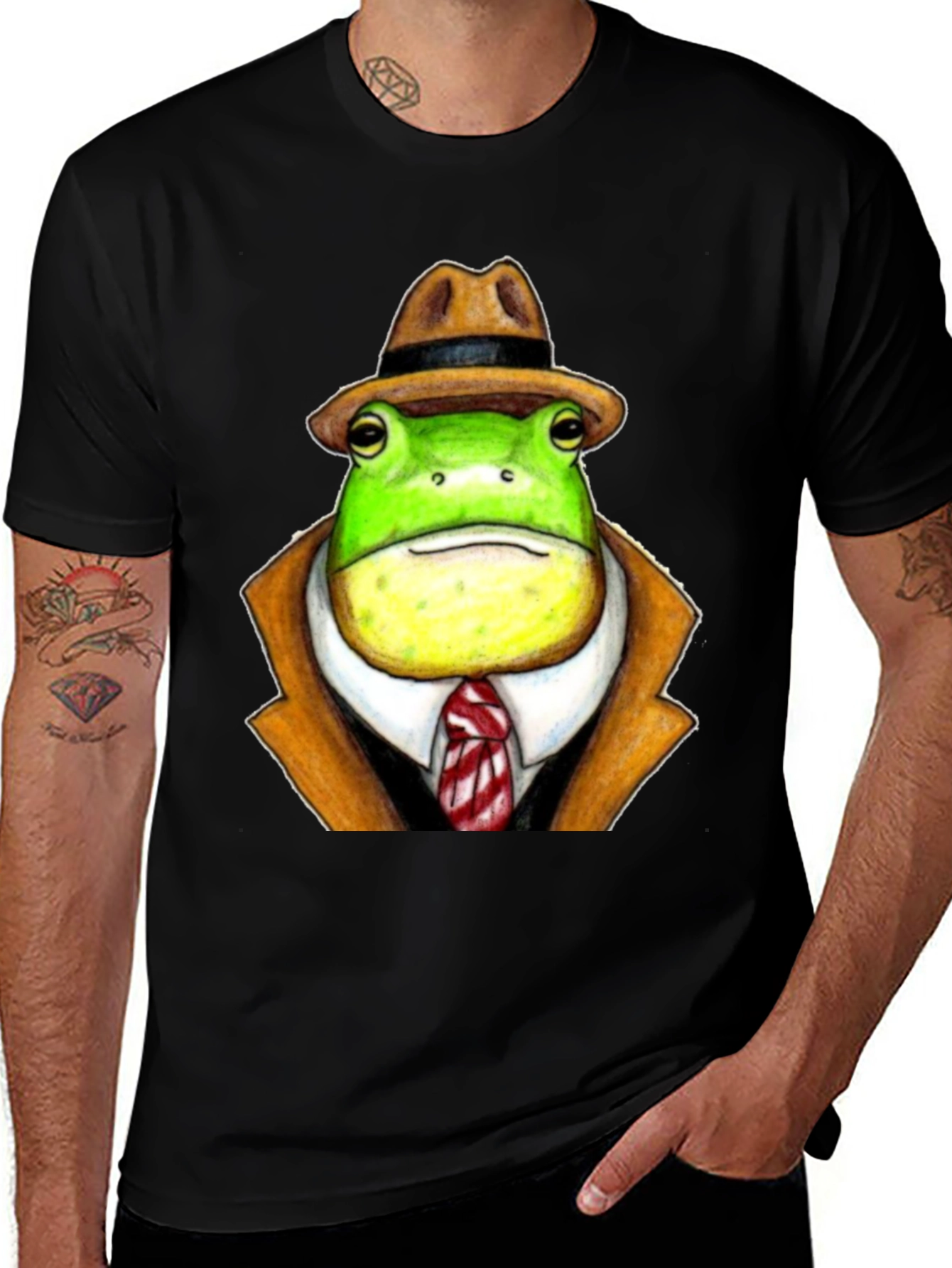 Black Frog Detective T-Shirt - Funny Cartoon Animal Tee main image