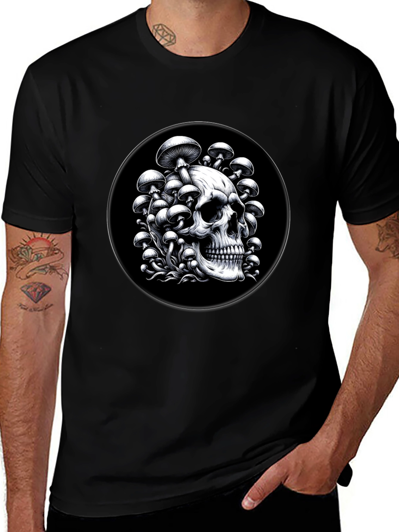 Variant 14 of Skull & Mushroom Graphic Tee - Black