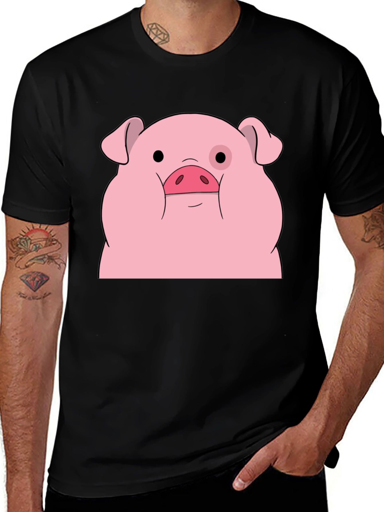 Waddles Pig Graphic Tee - Black Cotton T-Shirt
