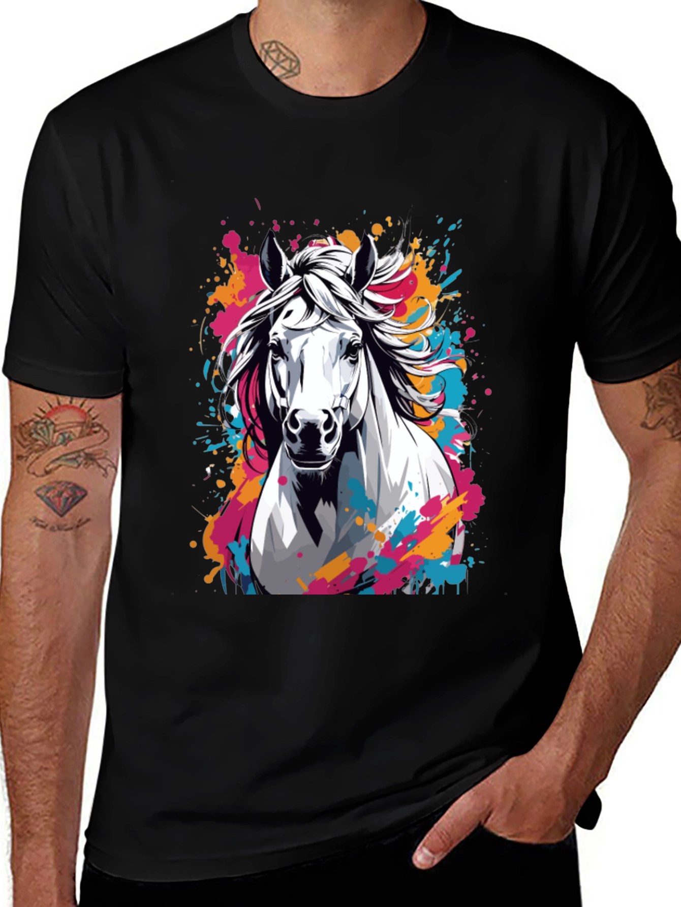 Variant 26 of Bold Horse Graphic Tee - Stylish Men's Black T-Shirt
