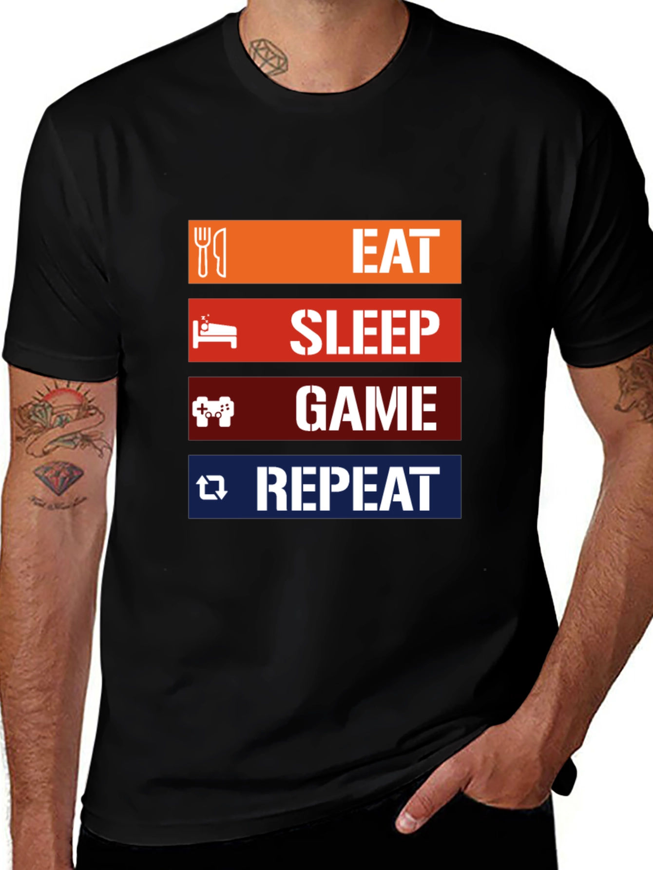 Eat Sleep Game Repeat Black T-Shirt