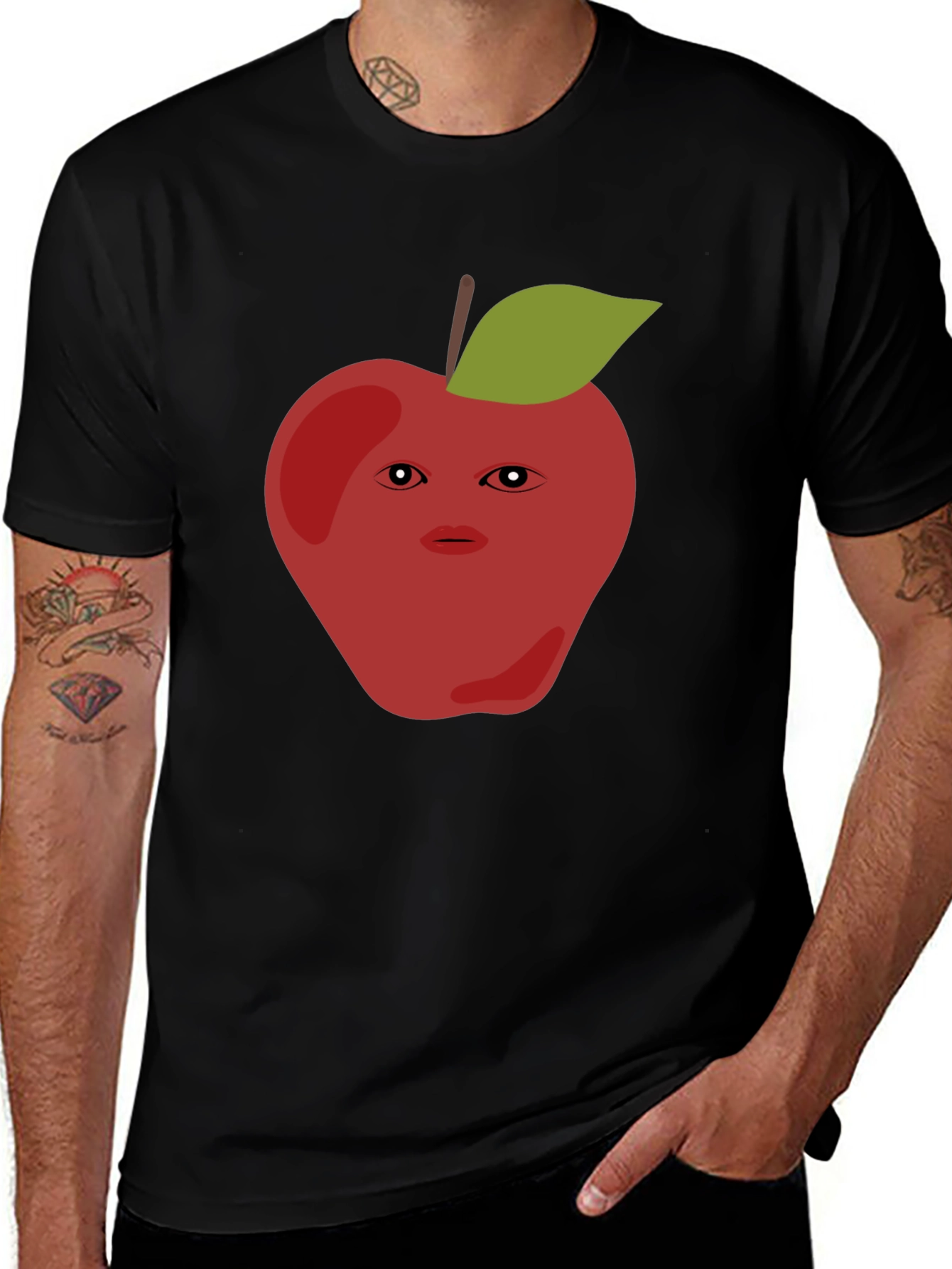 Variant 19 of Funny Apple Face Graphic T-Shirt - Black