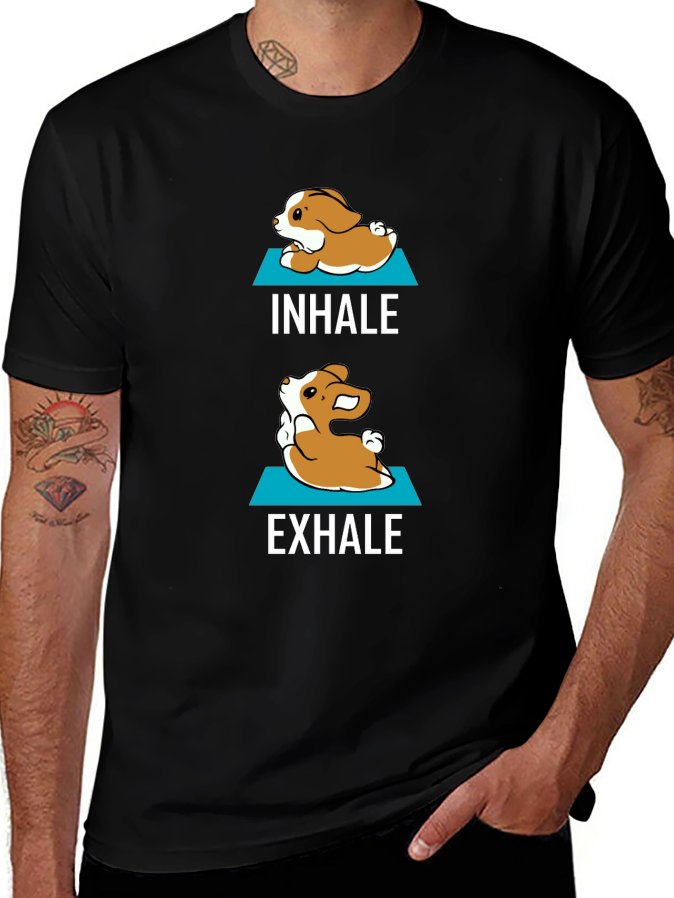 Variant 10 of Inhale Exhale Yoga Dog Graphic Tee - Men's Black T-Shirt