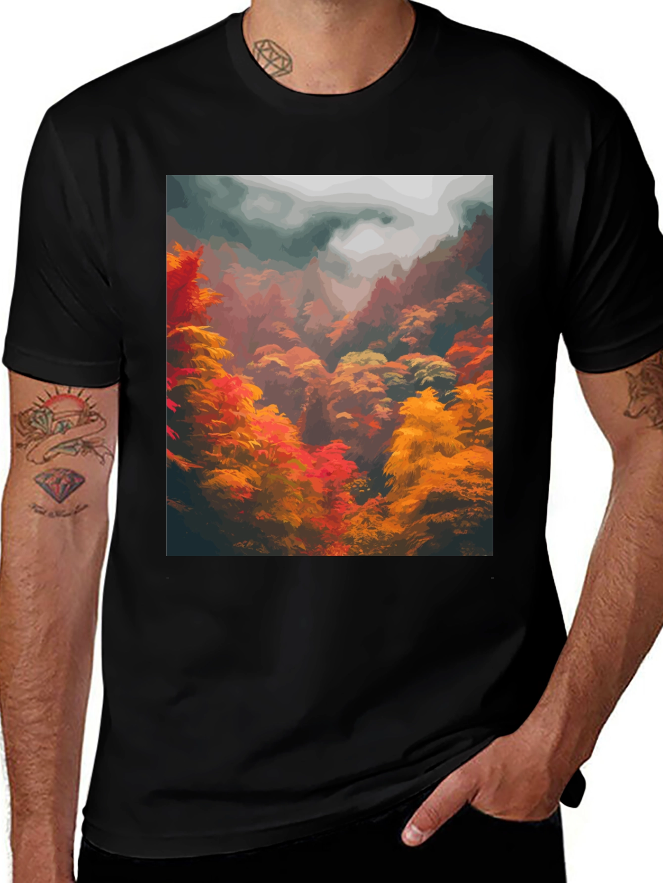 Variant 9 of Autumn Forest Graphic Tee - Soft Black Cotton