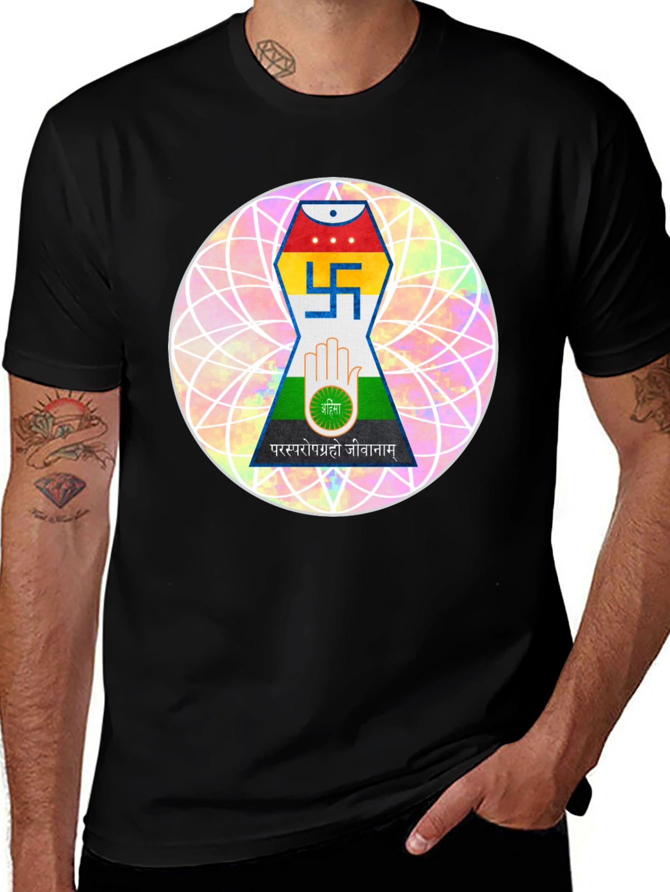 Jain Symbol T-Shirt - Black Cotton Graphic Tee
