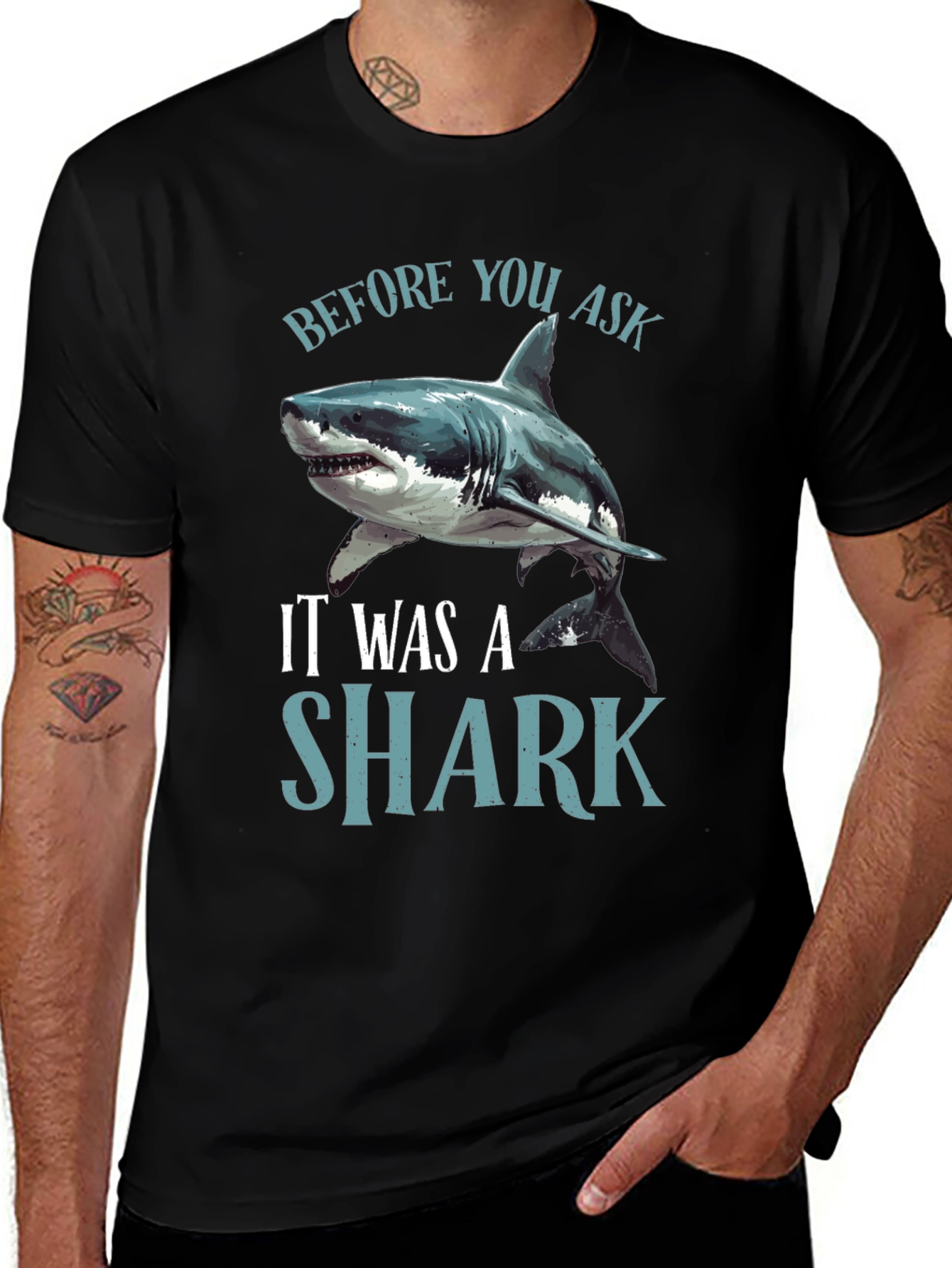 Variant 13 of Before You Ask It Was A Shark Black T-Shirt