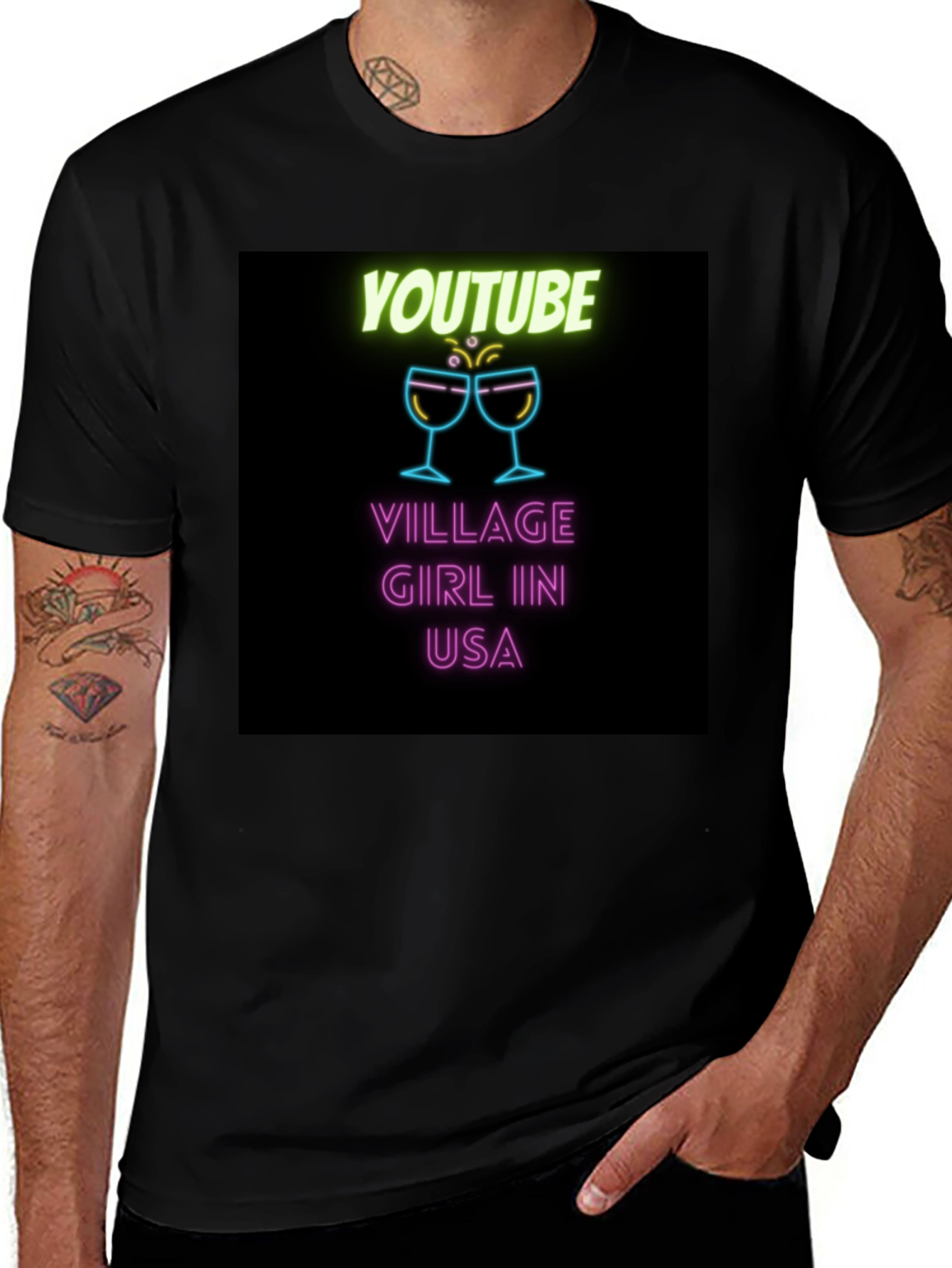 Variant 8 of Youtube Village Girl in USA Black Graphic Tee