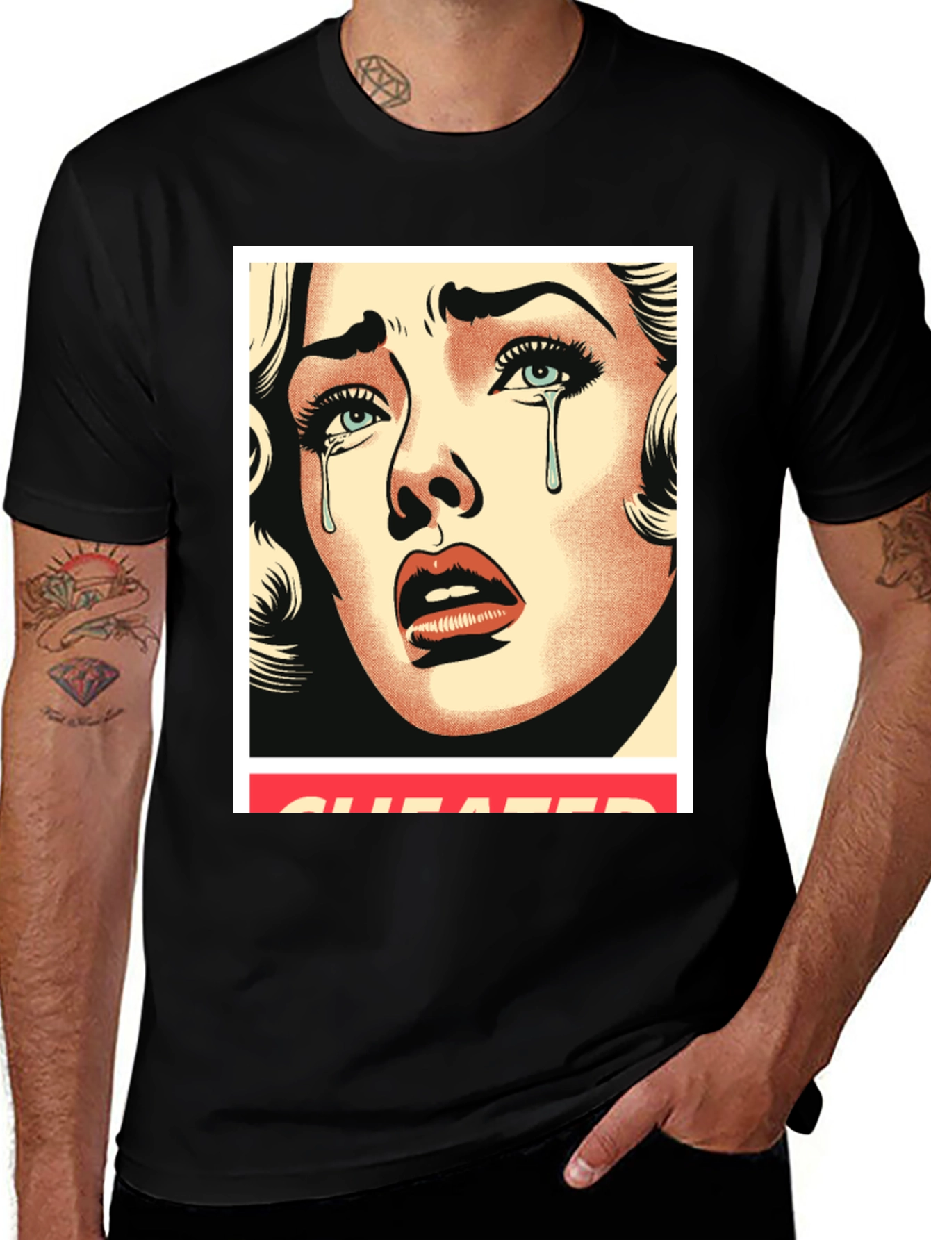 Variant 26 of Cheated Pop Art Graphic Black Tee