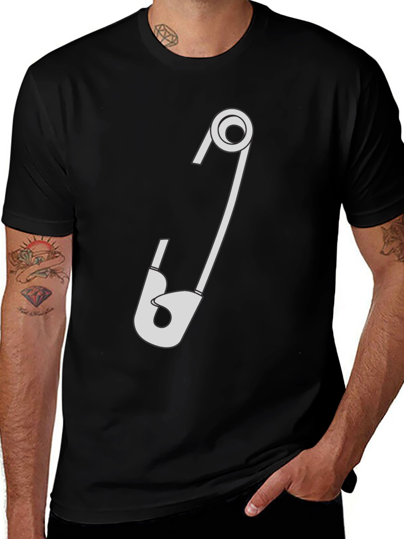 Variant 25 of Safety Pin Graphic T-Shirt - Black Cotton Tee