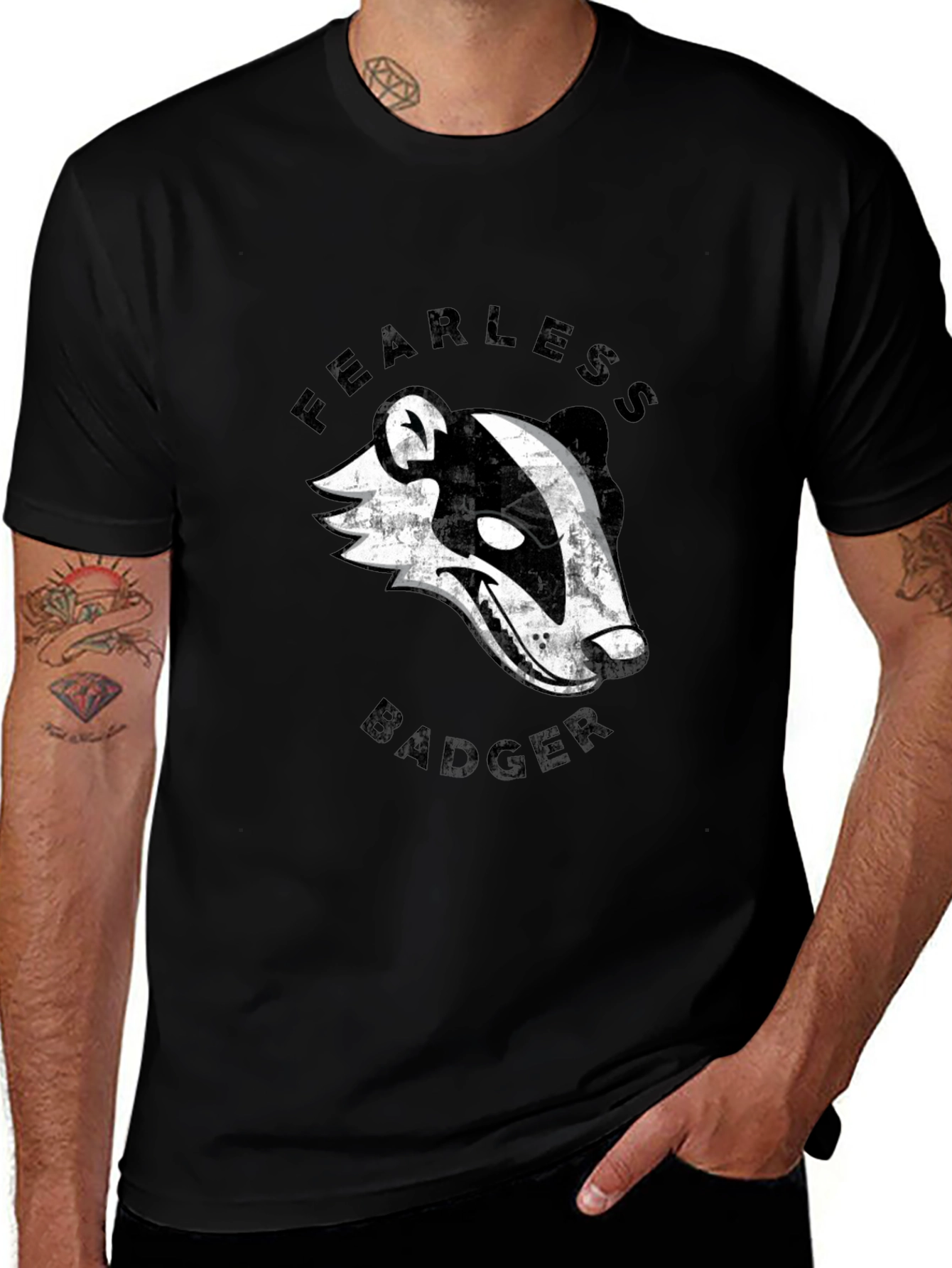 Variant 22 of Fearless Badger Graphic Tee - Cool Men's Black T-Shirt