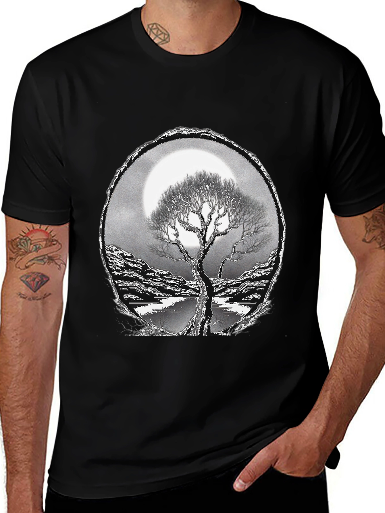 Variant 25 of Nature's Embrace Tee: Tree & Moon Graphic