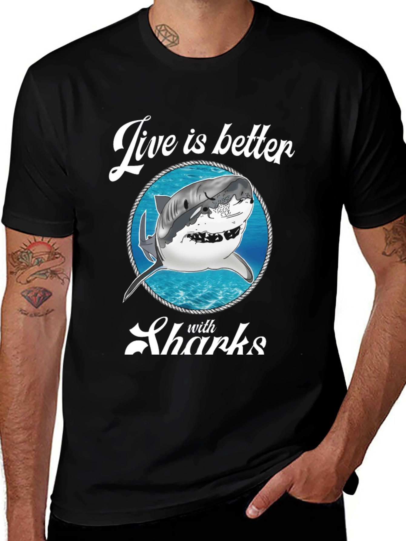 Variant 6 of Live is Better with Sharks Graphic Tee