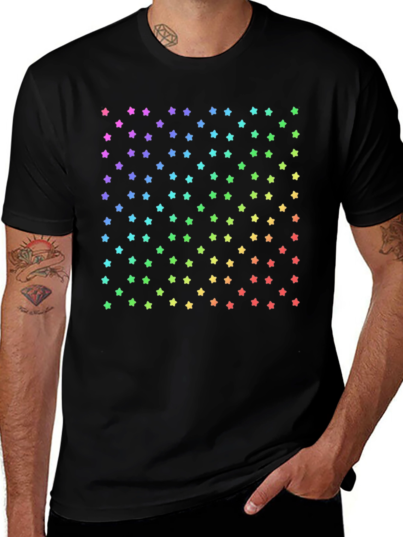 Variant 30 of Rainbow Stars Black T-Shirt