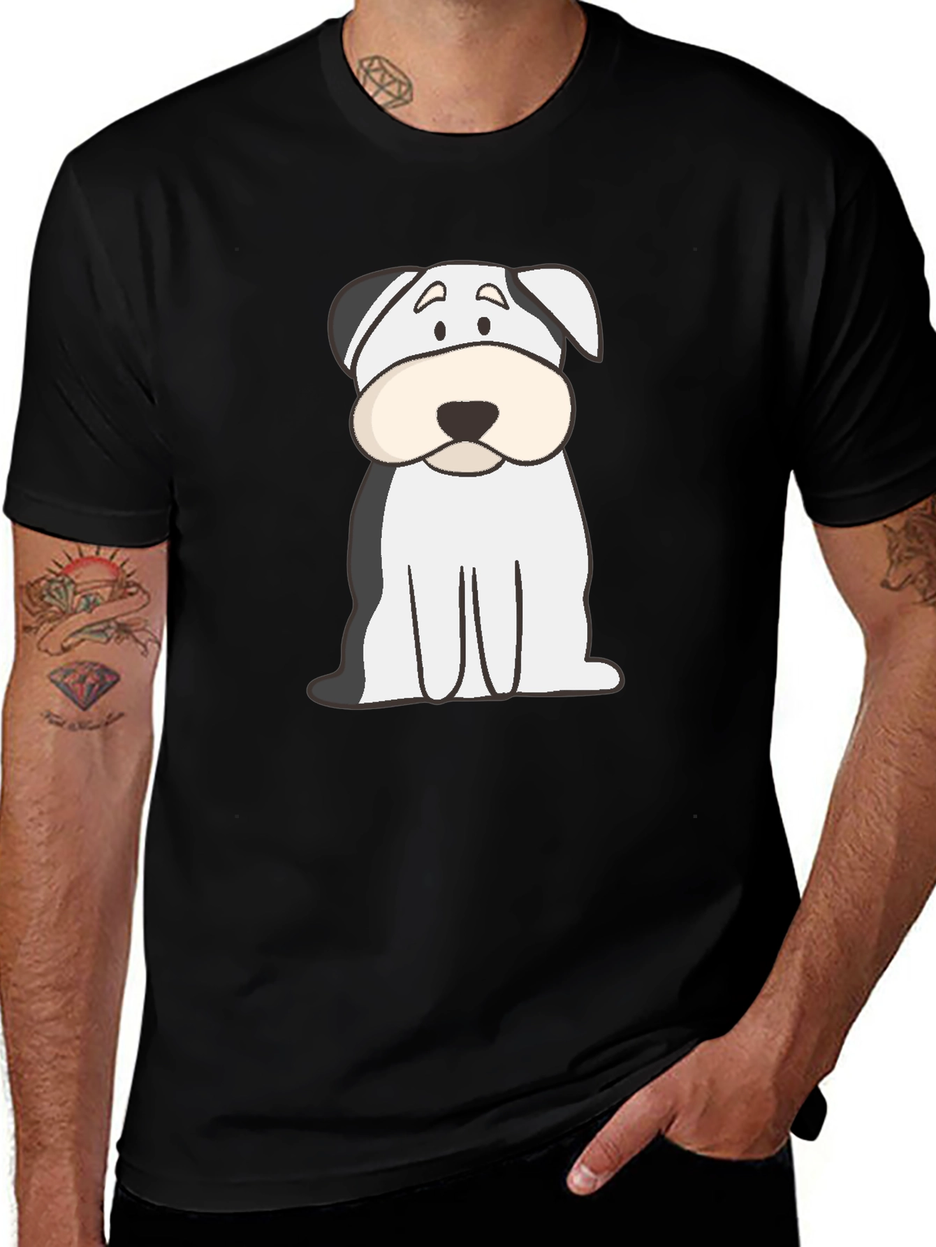Cartoon Dog Graphic Tee - Unisex Black T-Shirt
