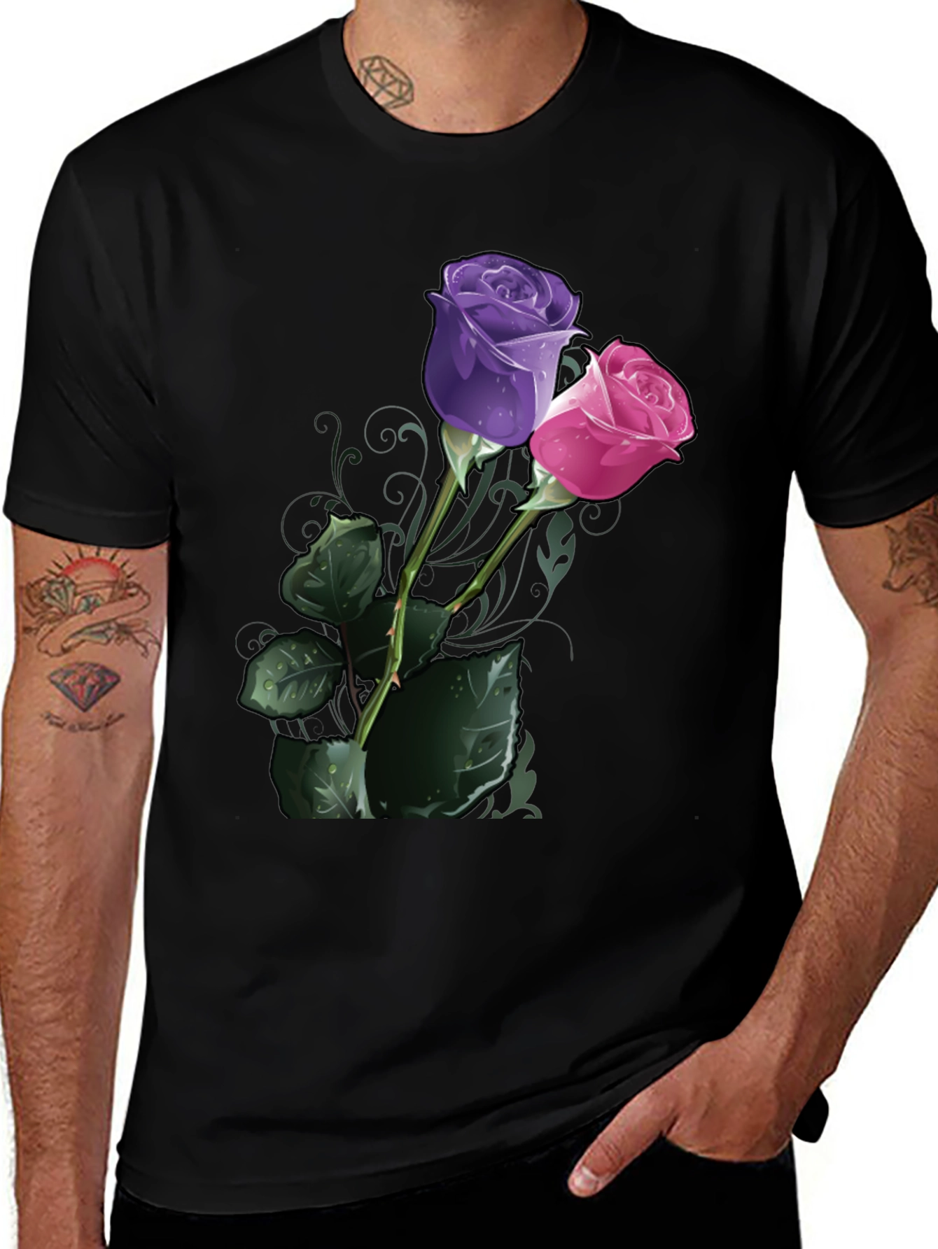 Variant 8 of Rose T-Shirt: Stylish Black Tee with Floral Design
