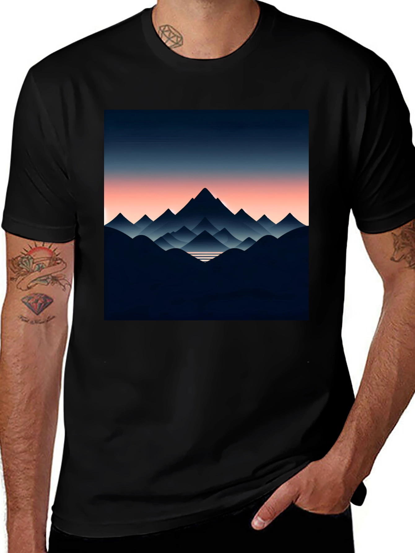 Black Mountain Range Graphic Tee - Stylish Men's Black T-Shirt main image