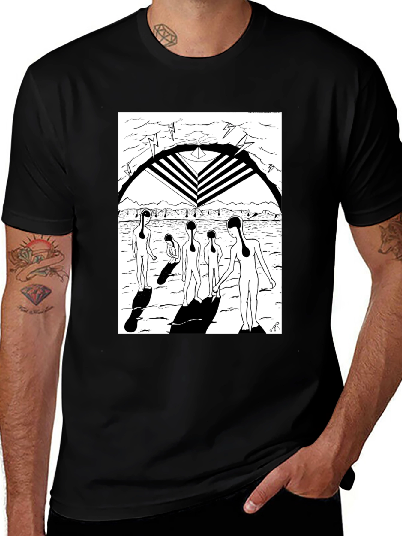 Variant 7 of Abstract Graphic Print Black Crew Neck T-Shirt