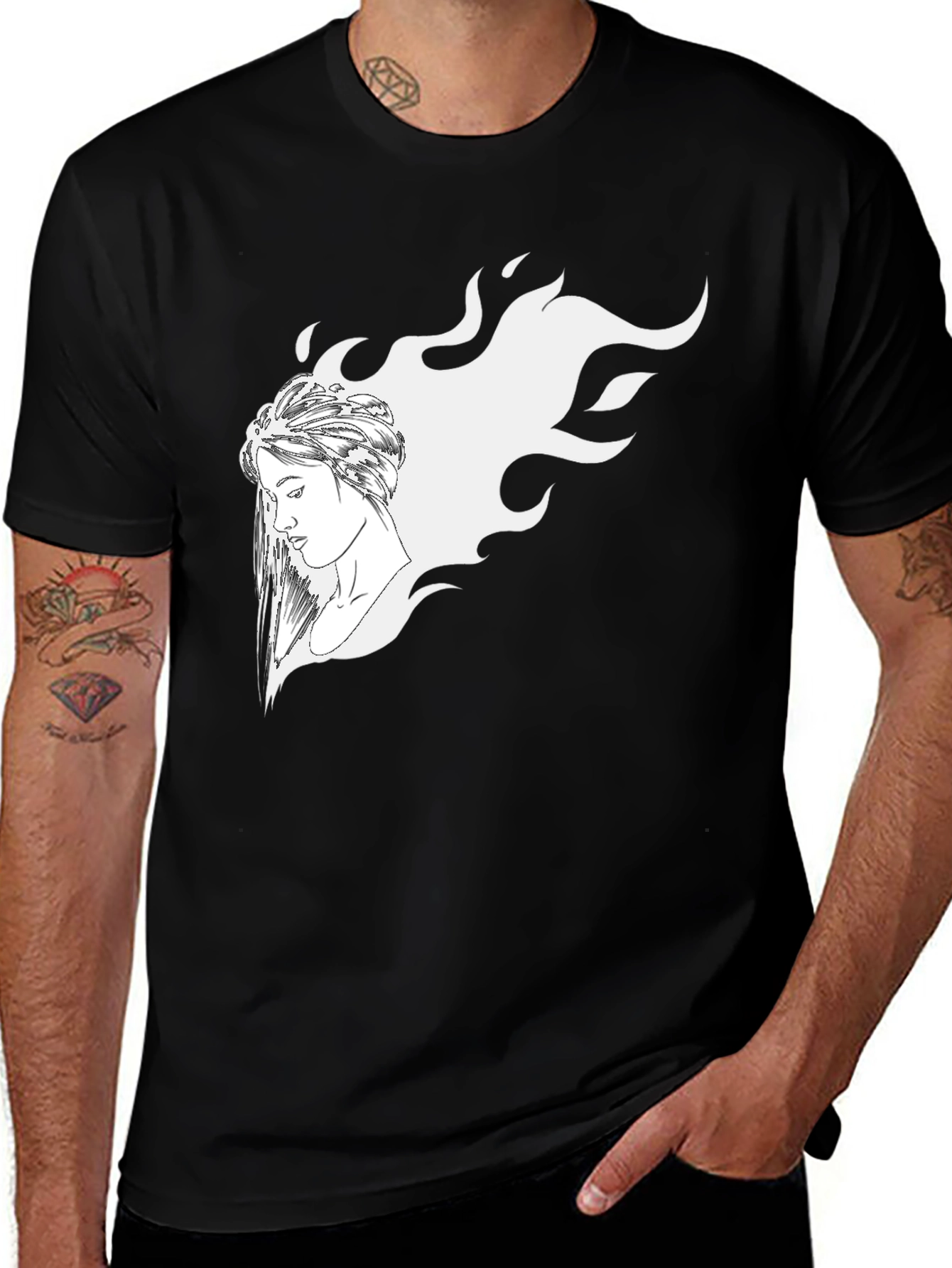 Variant 5 of Flame Girl Graphic Tee - Stylish Black T-Shirt