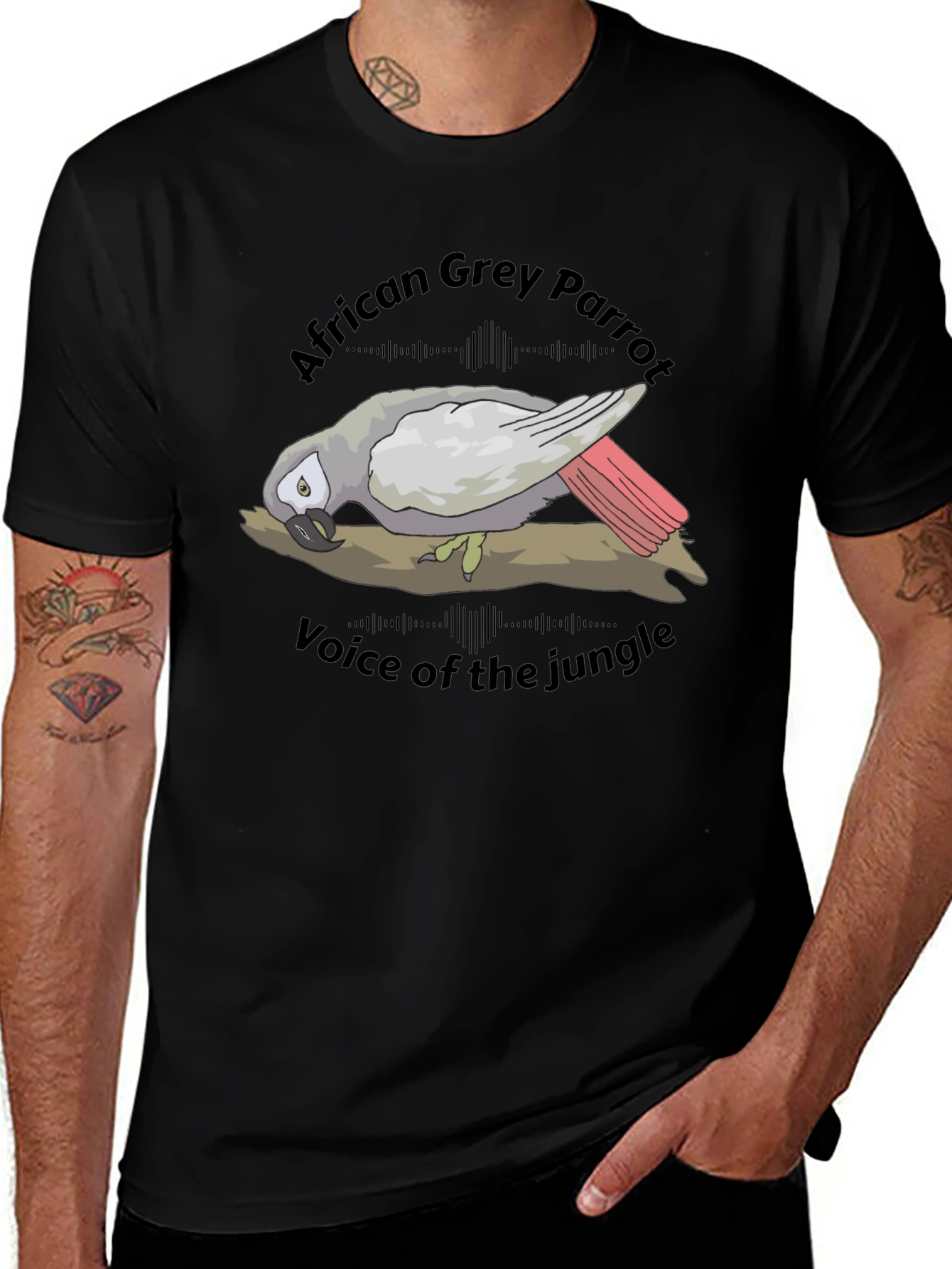 African Grey Parrot Graphic Tee - Voice of the Jungle