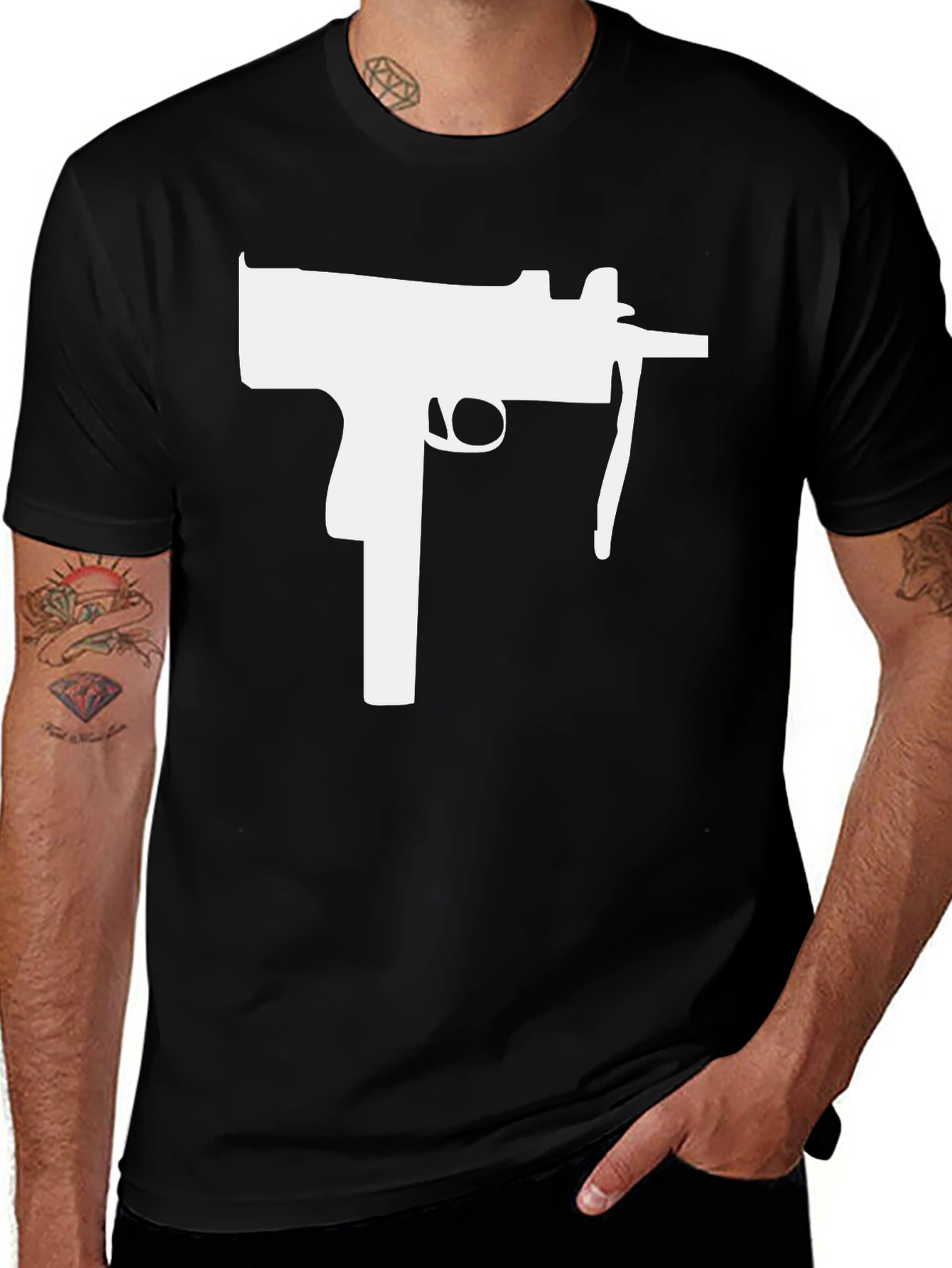 Variant 21 of Black T-Shirt with White Gun Graphic