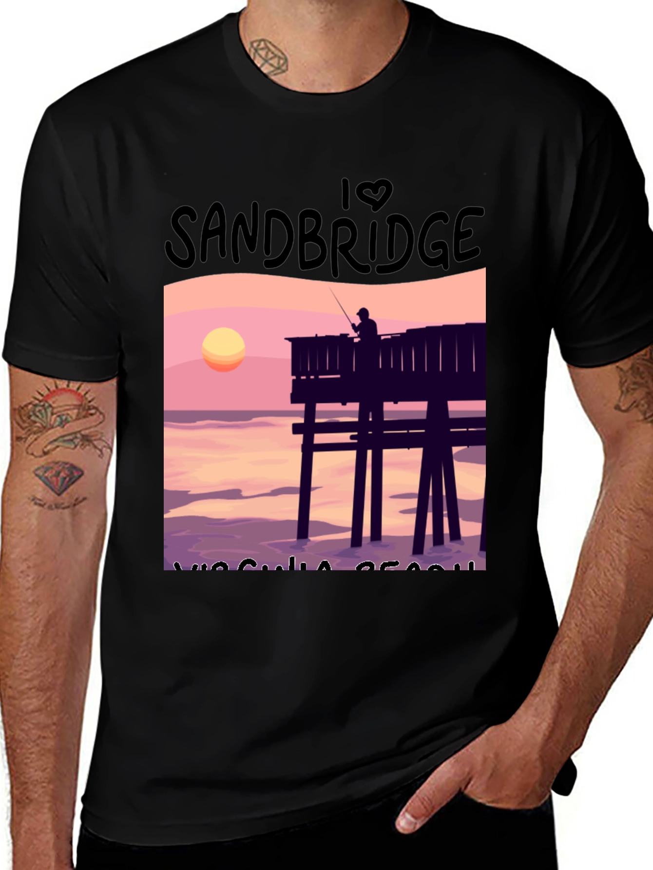 Sandbridge Fishing Pier Black T-Shirt