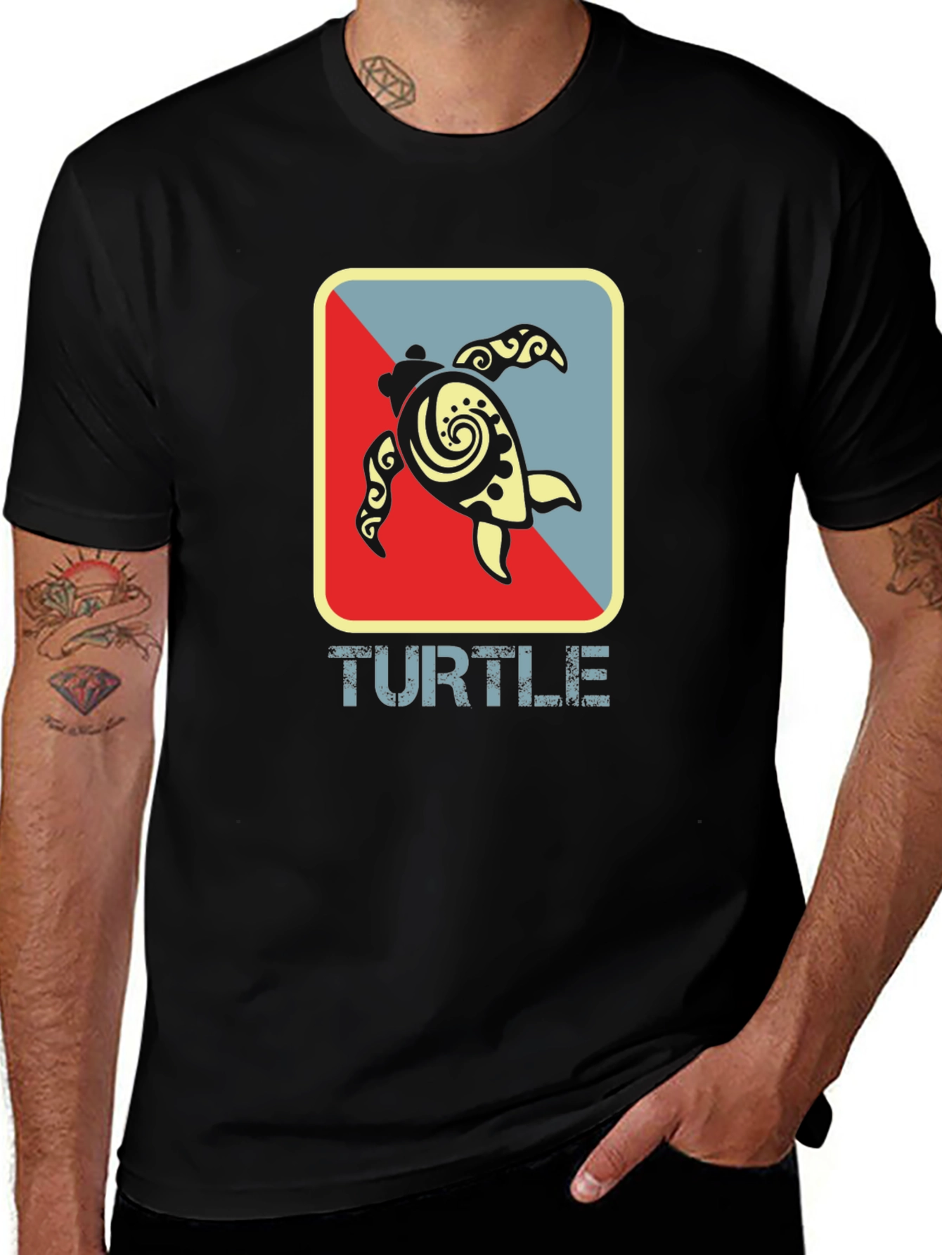 Variant 14 of Turtle Graphic Tee - Black Cotton T-Shirt