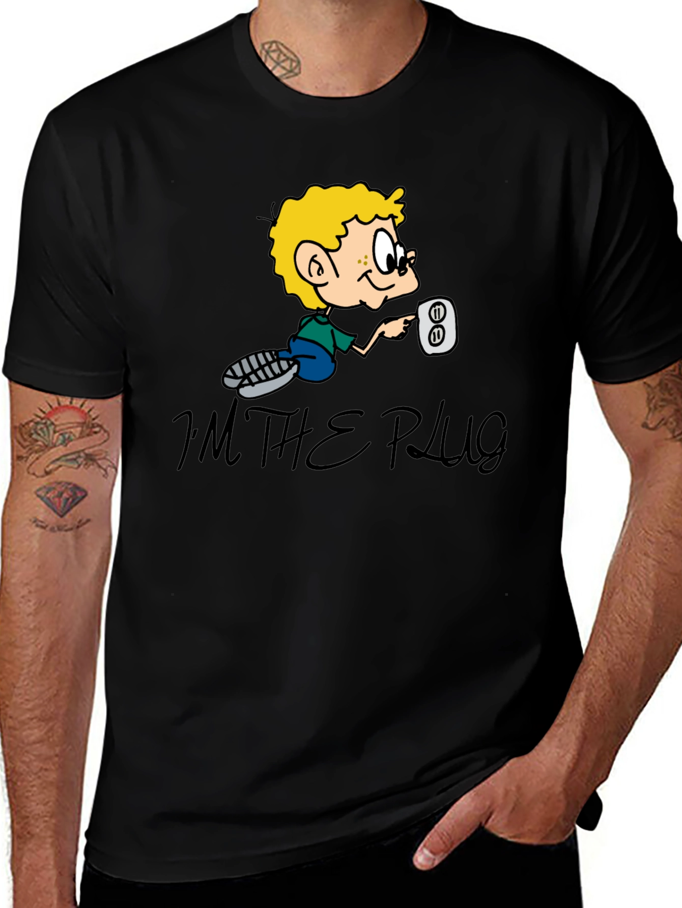 Variant 4 of I'm The Plug Cartoon Graphic Black T-Shirt