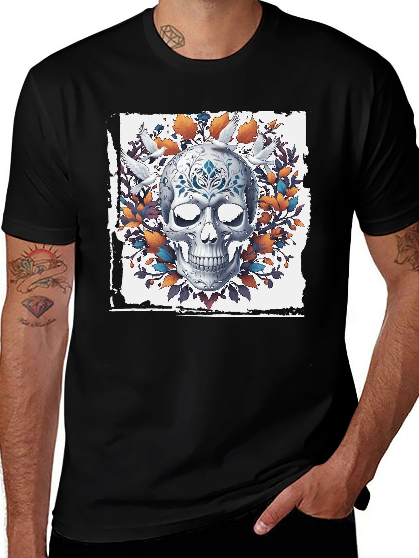 Variant 3 of Skull Floral Art T-Shirt
