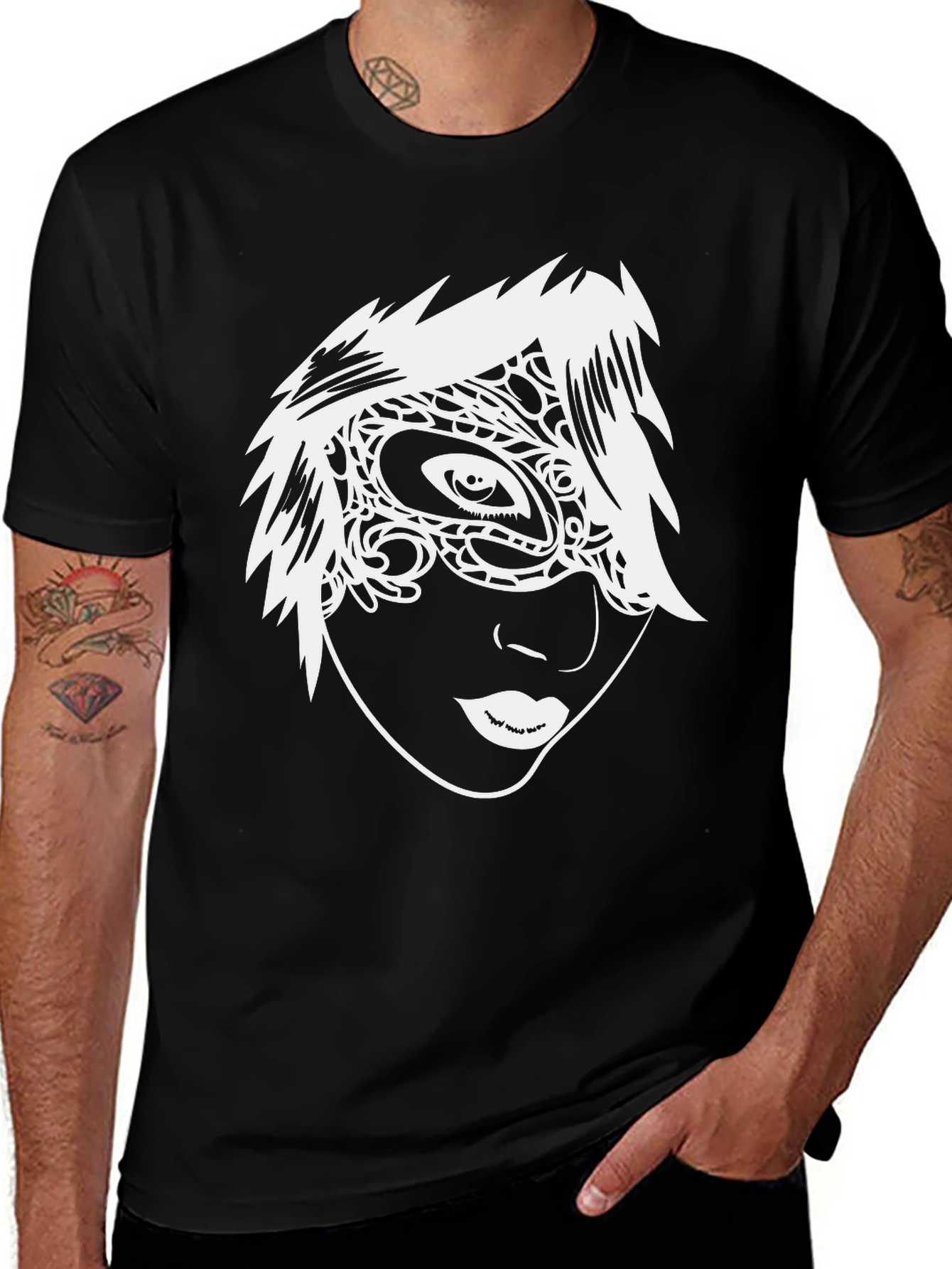 Variant 15 of Stylish Black T-Shirt with White Mask Design
