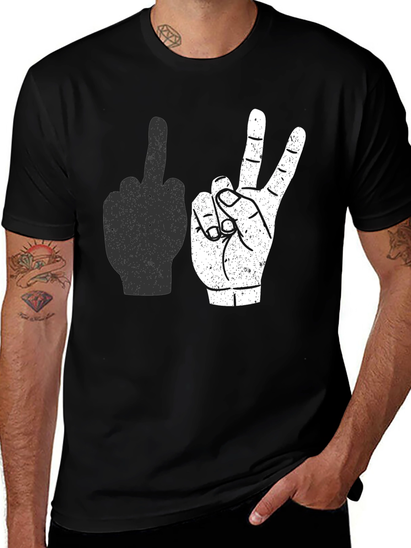 Variant 18 of Middle Finger & Peace Sign Graphic Tee - Black