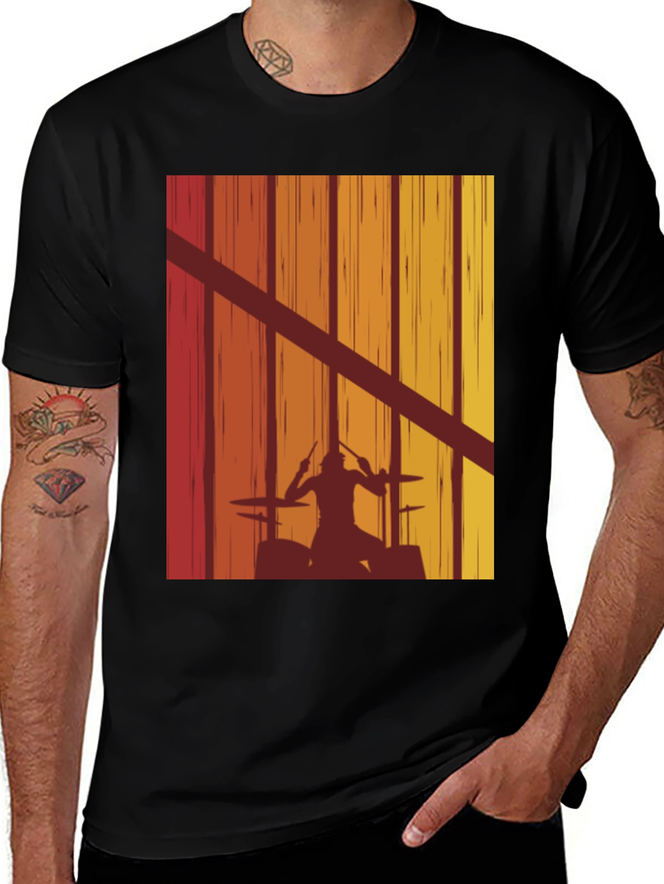 Variant 11 of Drummer Silhouette Graphic Tee - Retro Style