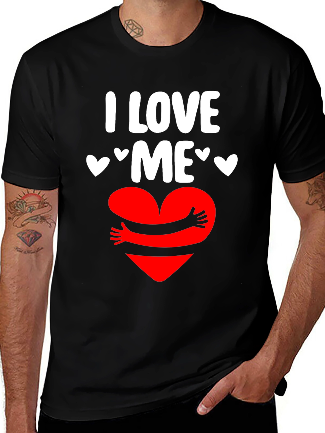 Variant 19 of I Love Me Heart Hug Black Graphic Tee