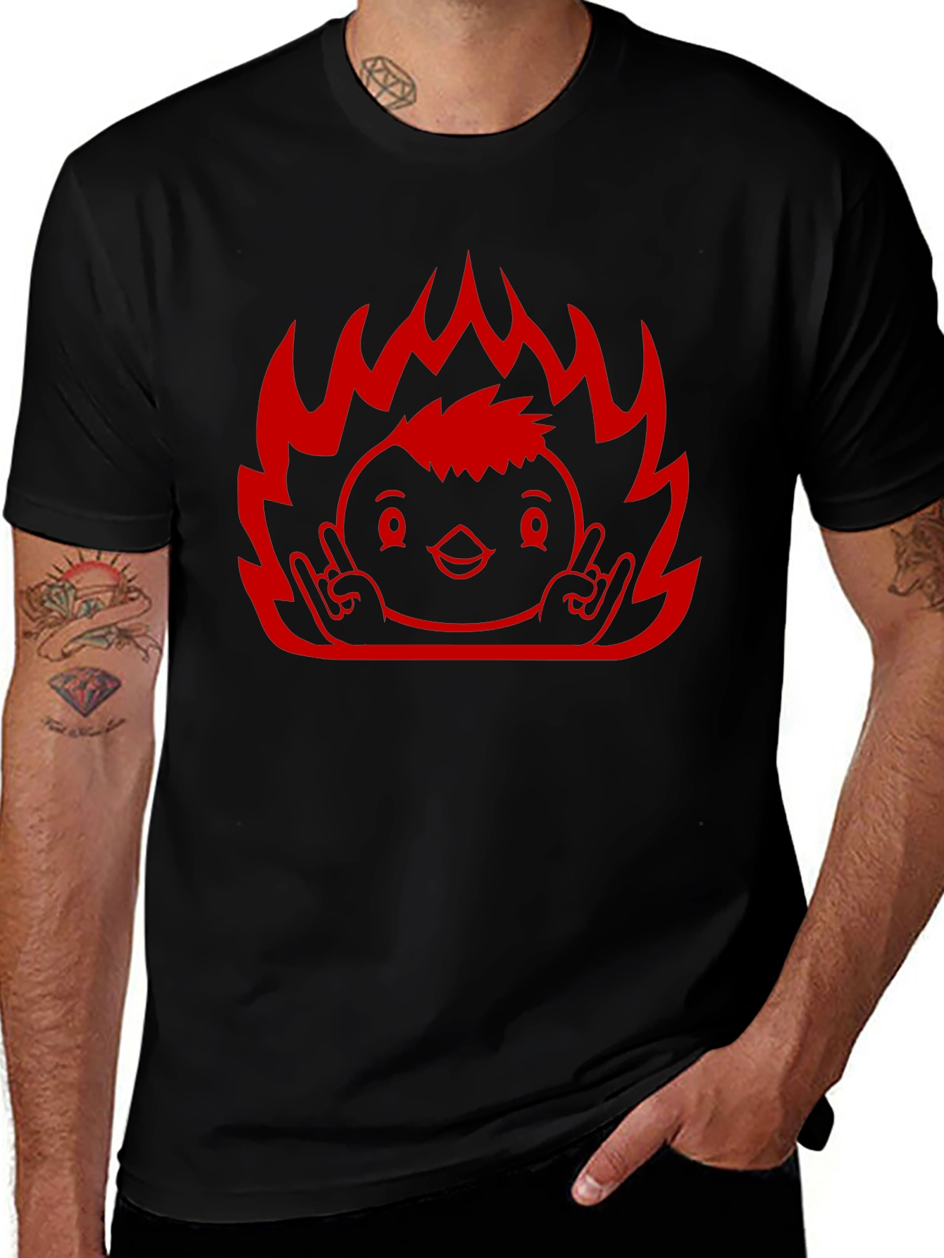 Variant 25 of Rock On Flame Chick T-Shirt - Black