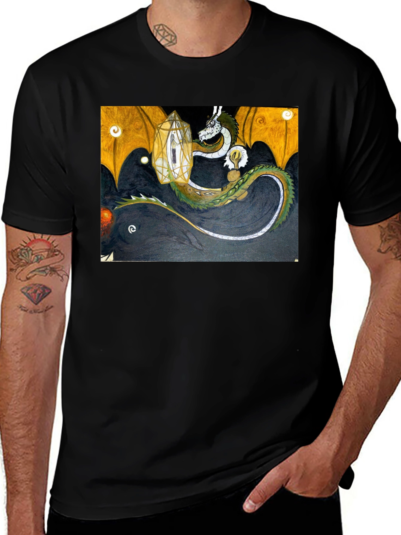 Variant 27 of Dragon Graphic Tee - Black Cotton Blend
