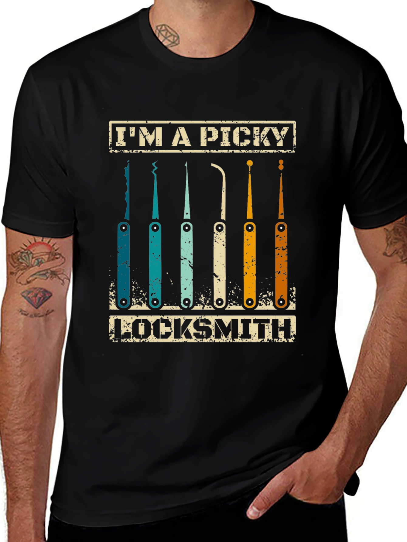 Variant 11 of Picky Locksmith T-Shirt - Lock Picking Tools Design