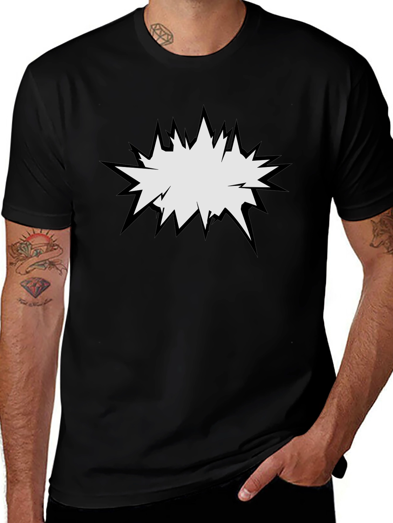 Variant 14 of Men's Black T-Shirt with Comic Explosion Graphic