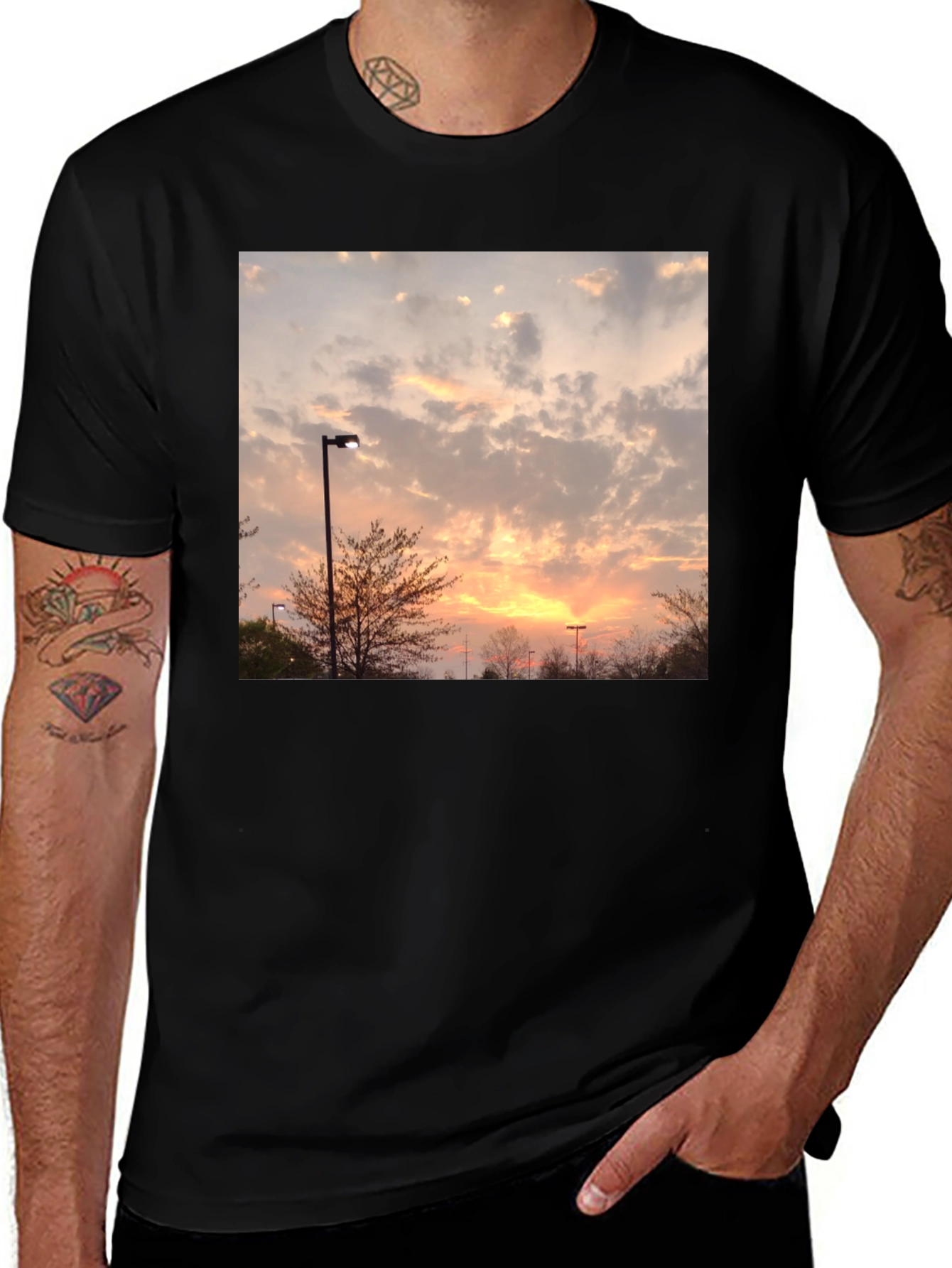 Variant 20 of Sunset Sky Graphic Tee - Modern Fit Black T-Shirt