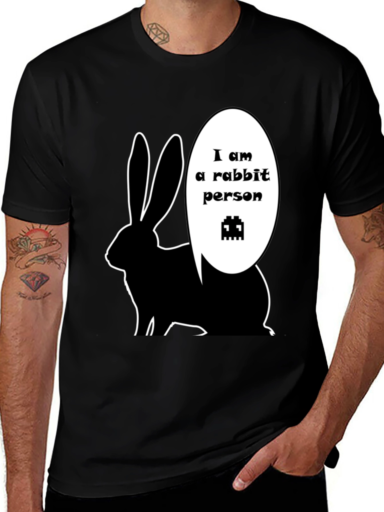 Variant 6 of Rabbit Person Graphic T-Shirt - Black Crew Neck Tee