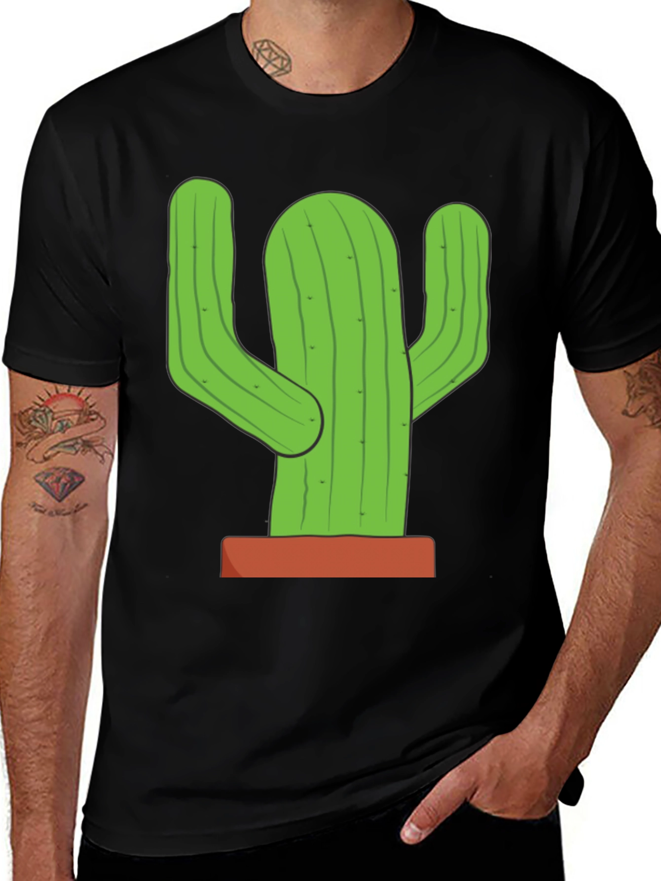 Variant 21 of Cactus Graphic T-Shirt - Black Cotton Tee