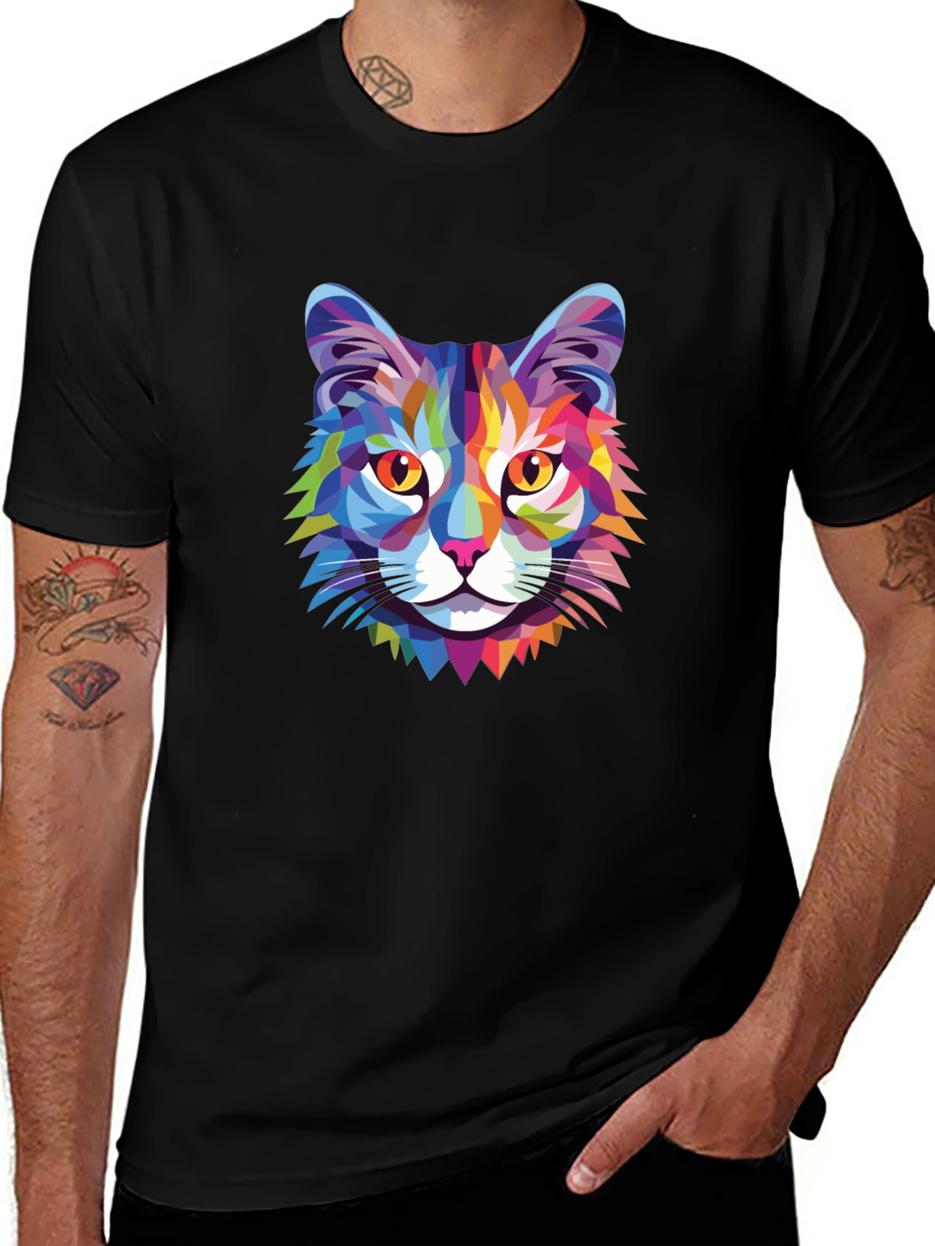Variant 4 of Colorful Geometric Cat Graphic Tee - Unisex