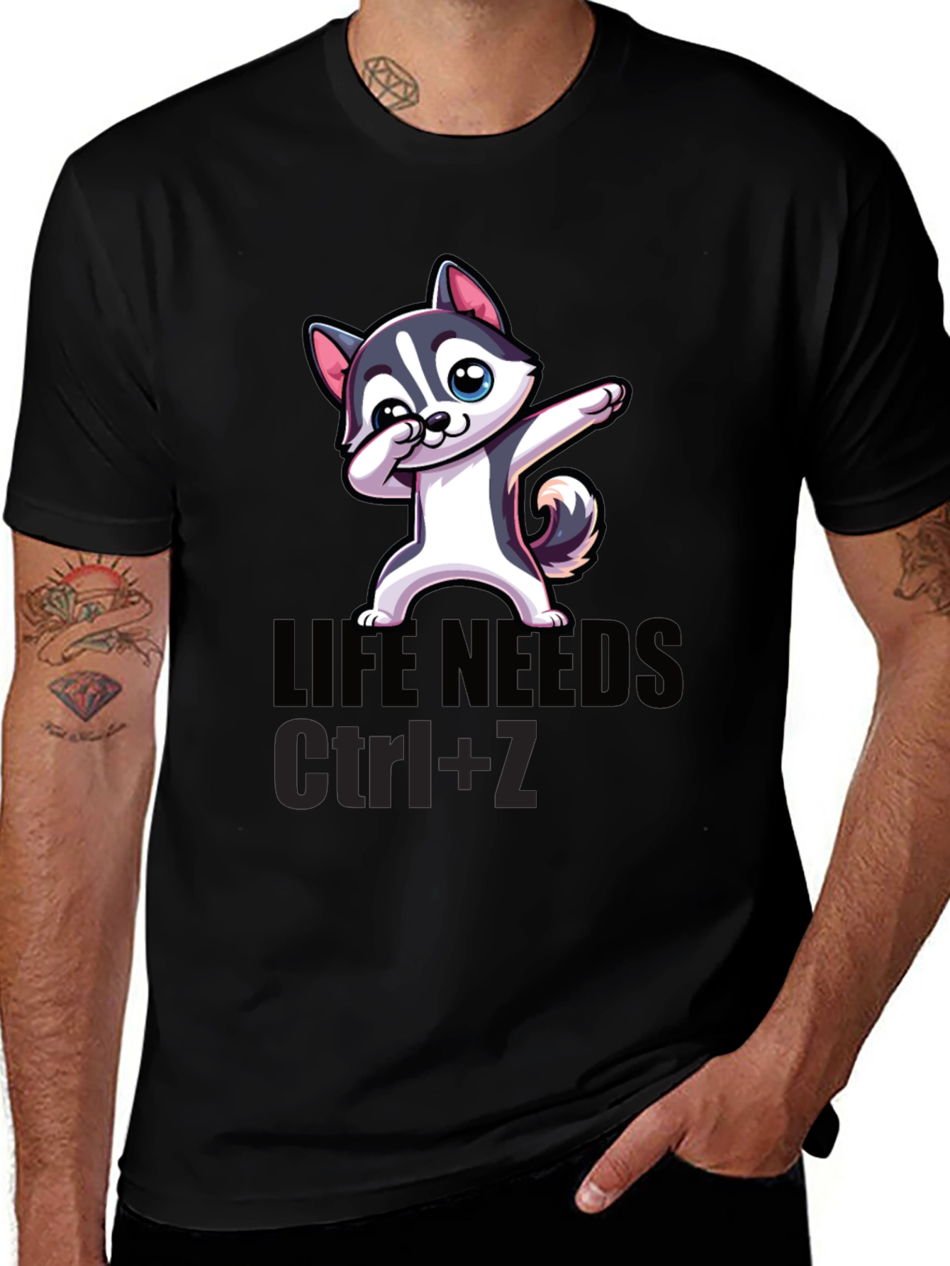 Variant 26 of Life Needs Ctrl+Z T-Shirt, Cartoon Dog Dab