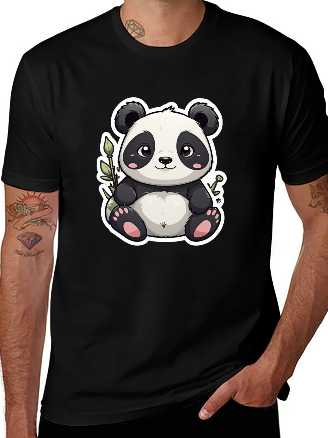Variant 21 of Cute Panda Graphic Tee - Black Cotton Blend