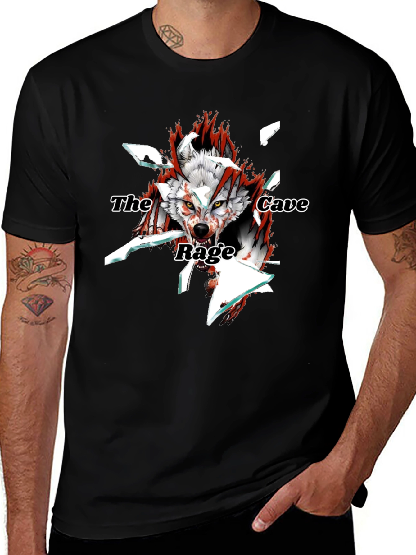 Variant 14 of Rage Cave Wolf Graphic Print Men's Black T-Shirt
