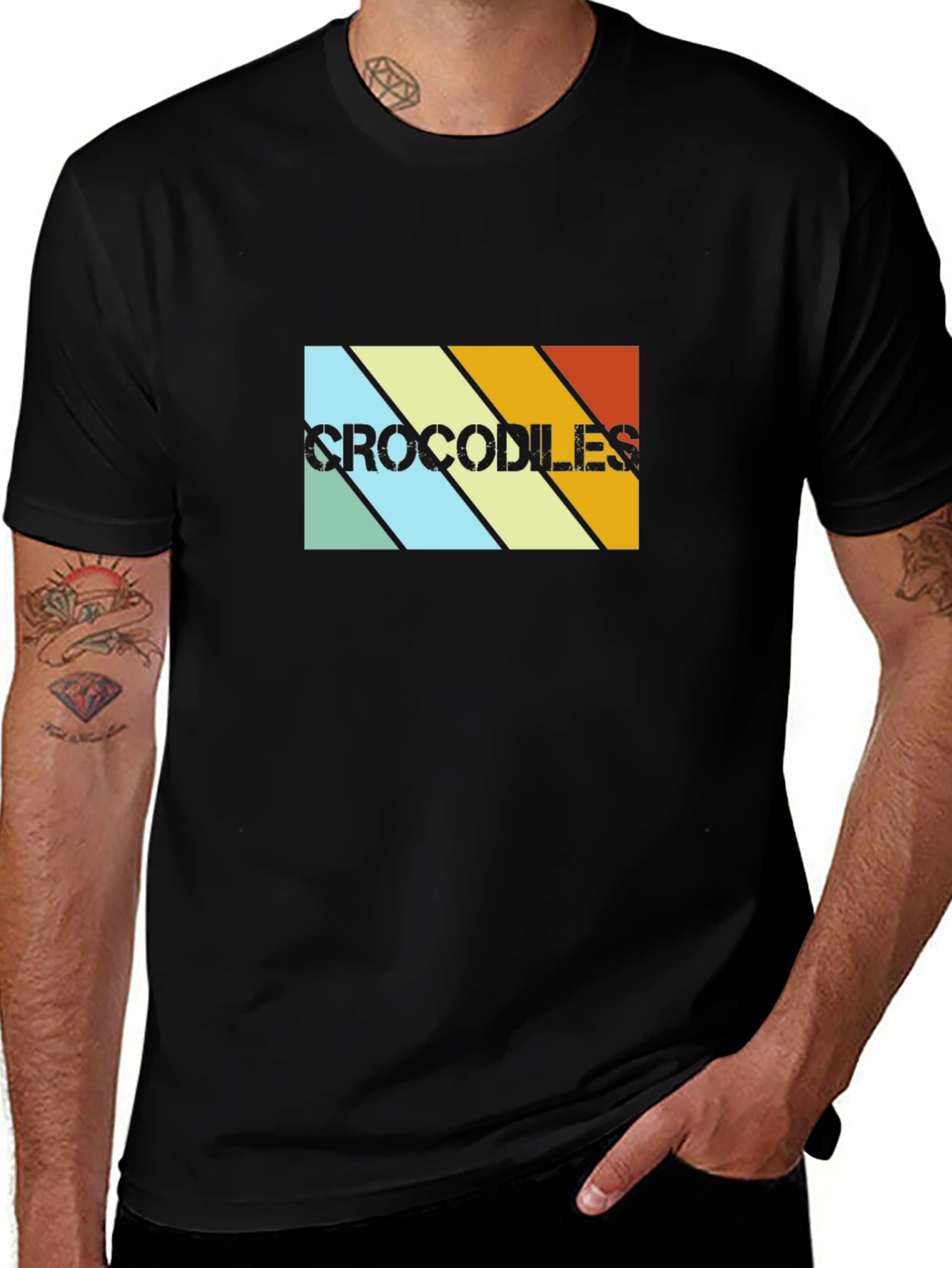 Variant 16 of Retro Crocodiles Graphic Tee - Black Cotton T-Shirt