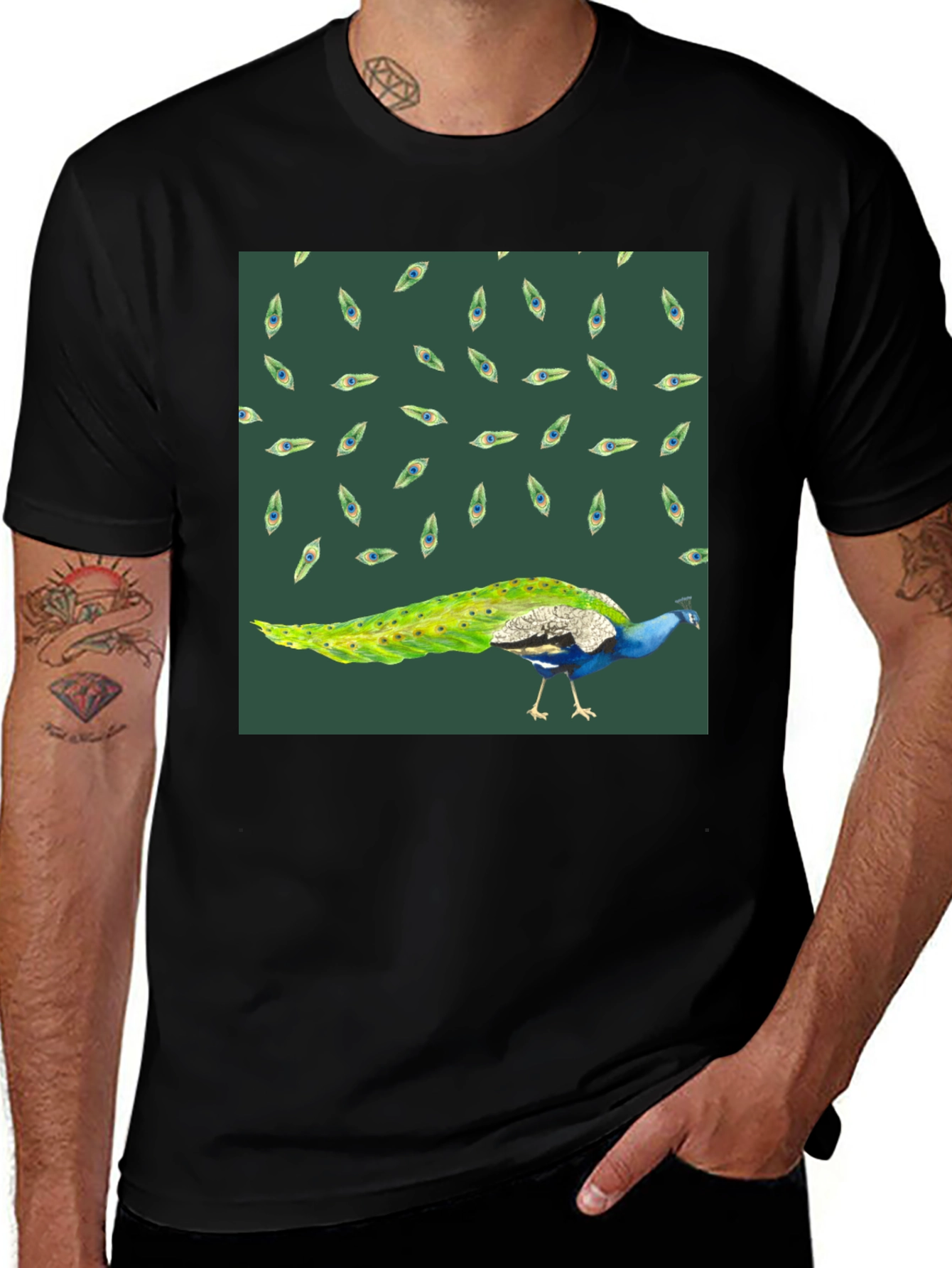 Variant 9 of Peacock Patterned Black T-Shirt